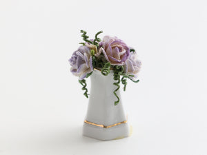 Lilac roses in coffee pot planter - OOAK - 12th scale miniature decoration