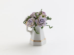 Lilac roses in coffee pot planter - OOAK - 12th scale miniature decoration