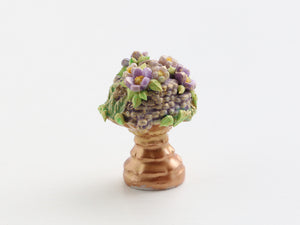 Miniature blossom decoration in golden planter - OOAK - 12th scale dollhouse miniature
