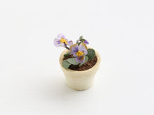 Load image into Gallery viewer, Purple pansies in ceramic flower pot - OOAK - 12th handmade miniature decoration