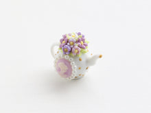 Load image into Gallery viewer, Lilac blossom and cameo miniature teapot - OOAK - 12th scale miniature