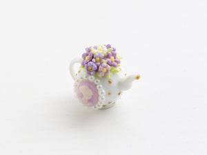 Lilac blossom and cameo miniature teapot - OOAK - 12th scale miniature