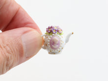Load image into Gallery viewer, Lilac blossom and cameo miniature teapot - OOAK - 12th scale miniature