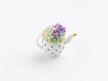 Load image into Gallery viewer, Purple rose and lilac blossom decorative teapot - OOAK - dollhouse miniature