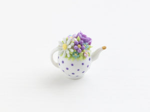 Purple rose and lilac blossom decorative teapot - OOAK - dollhouse miniature