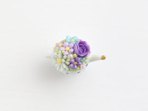 Purple rose and lilac blossom decorative teapot - OOAK - dollhouse miniature