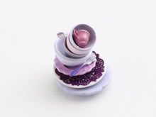 Load image into Gallery viewer, Pile of miniature tableware in lilac and purple - OOAK - dollhouse miniature