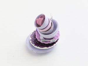 Pile of miniature tableware in lilac and purple - OOAK - dollhouse miniature