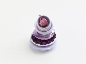 Pile of miniature tableware in lilac and purple - OOAK - dollhouse miniature