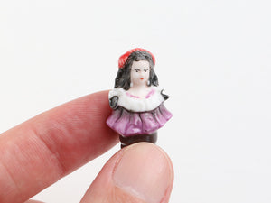 Vintage miniature bust of a lady in a purple dress - OOAK - dollhouse decoration in 12th scale