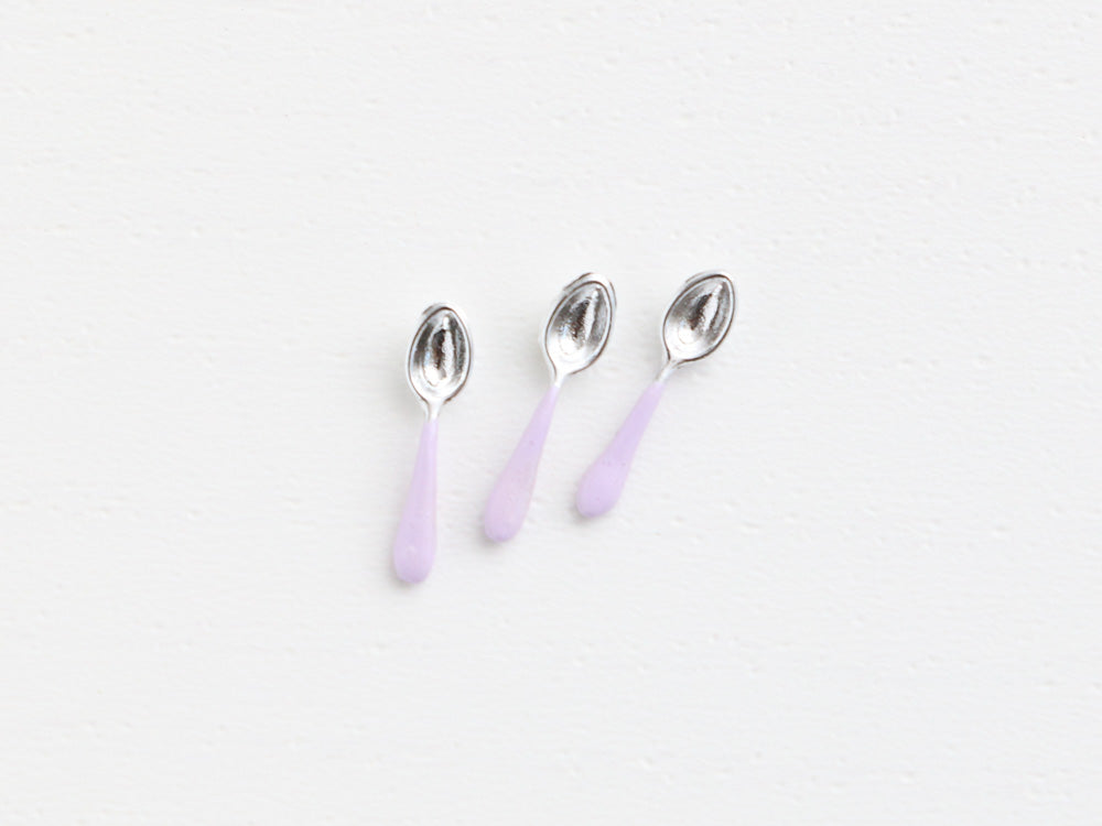 Set of Three Lilac Dessert Spoons - Dollhouse Miniature