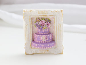 Lilac Celebration Cake Framed Wall Decoration - OOAK - Dollhouse Miniatures