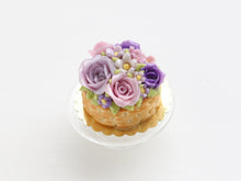 Load image into Gallery viewer, Miniature Basket Cake with Purple and Lilac Roses - OOAK - Food for Dollhouses