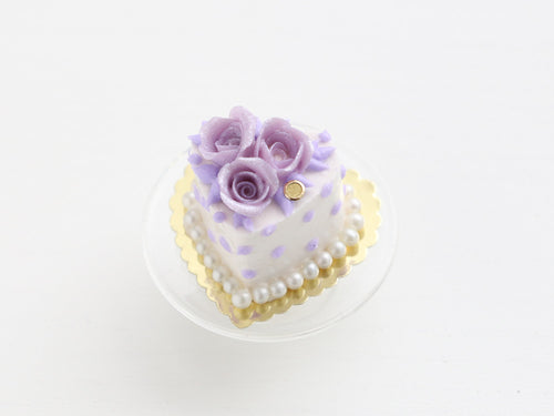 Lilac Roses Heartshaped Cake - Miniature Dollhouse Food