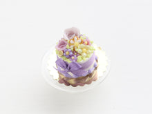 Load image into Gallery viewer, Miniature cake decorated with lilac summer roses - OOAK - Handmade dollhouse food