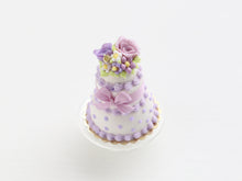 Load image into Gallery viewer, Three tiered lilac rose cake - handmade miniature food - OOAK