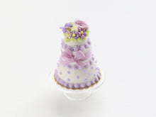 Load image into Gallery viewer, Three tiered lilac rose cake - handmade miniature food - OOAK