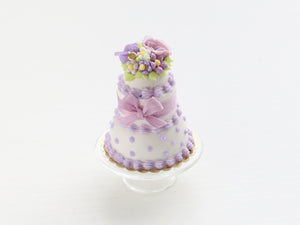 Three tiered lilac rose cake - handmade miniature food - OOAK
