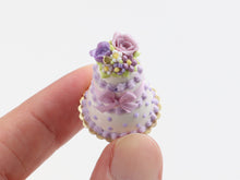 Load image into Gallery viewer, Three tiered lilac rose cake - handmade miniature food - OOAK