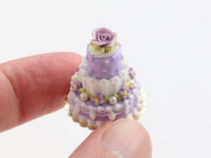 Lilac and white three tiered celebration cake - OOAK - handmade miniature food