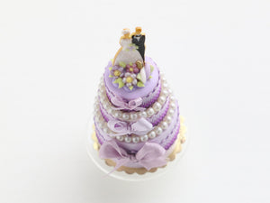 Miniature wedding cake with bride and groom decoration - handmade dollhouse food