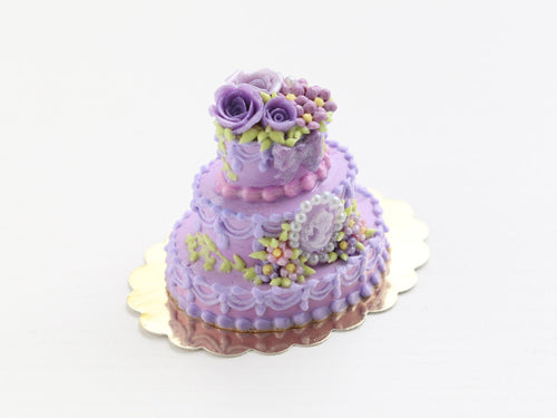 Three tiered oval celebration cake - OOAK - handmade miniature food