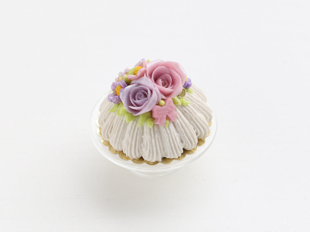 Lilac Rose Cream Cake Miniature Food Dessert - OOAK