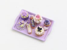 Load image into Gallery viewer, Purple French Pastries on Metal Tray - OOAK - Handmade miniature food