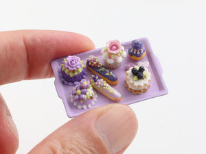 Purple French Pastries on Metal Tray - OOAK - Handmade miniature food