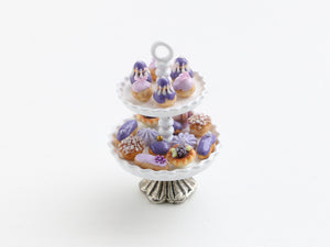 French mini pastries and petits fours on cake stand - handmade miniature food