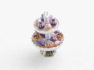 French mini pastries and petits fours on cake stand - handmade miniature food