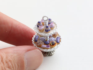 French mini pastries and petits fours on cake stand - handmade miniature food