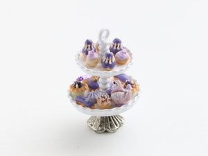 French mini pastries and petits fours on cake stand - handmade miniature food