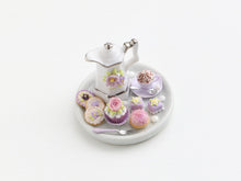 Load image into Gallery viewer, Miniature coffee time set with French fancies and pastries - OOAK