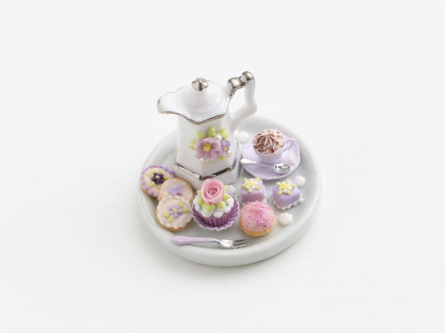 Miniature coffee time set with French fancies and pastries - OOAK