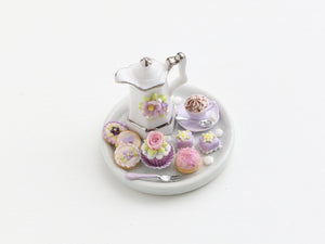 Miniature coffee time set with French fancies and pastries - OOAK