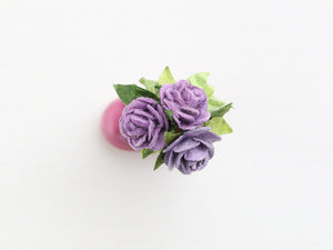 Whimsical lilac boot planter with roses - OOAK - dollhouse miniature decoration