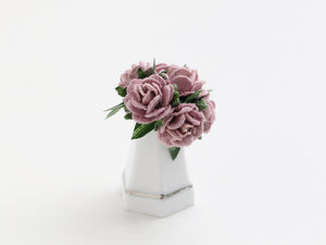 Lilac roses in coffe pot planter - OOAK - dollhouse miniature decoration