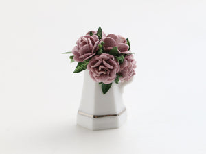 Lilac roses in coffe pot planter - OOAK - dollhouse miniature decoration