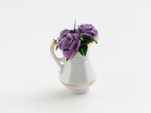 Load image into Gallery viewer, Purple roses in coffee pot planter - OOAK - 12th scale dollhouse miniature decoration
