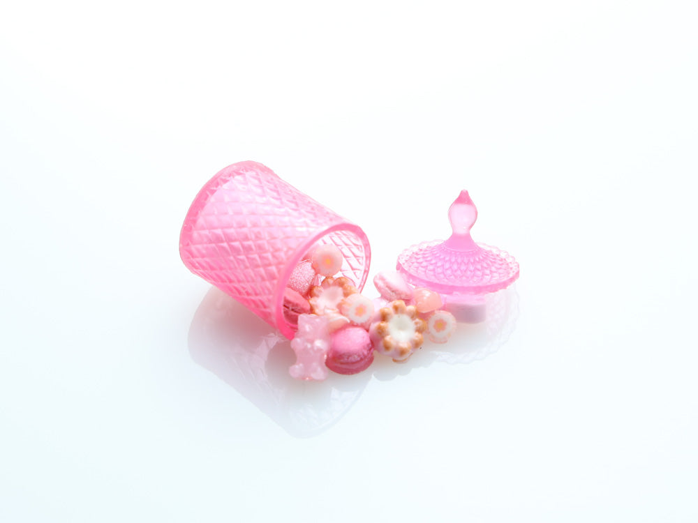 Spilt Jar of Assorted Pink Candies & Treats - Handmade Miniature Dollhouse Food