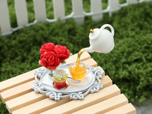 Frozen Moment - Tea, Cupcake and Red Roses - Summer Drinks - Handmade Miniature Dollhouse Food