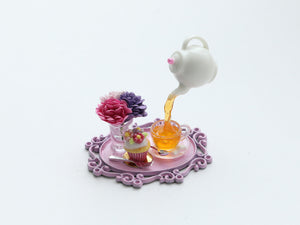 Frozen Moment - Tea, Cupcake and Flowers - Summer Drinks - Handmade Miniature Dollhouse Food