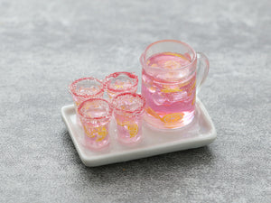 Tray of Pink Lemonade - Summer Drinks - Handmade Miniature Dollhouse Food