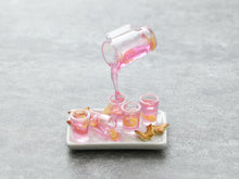 Load image into Gallery viewer, Pouring Pink Lemonade on Tray with Spring Cookies - Frozen Moment - Handmade Miniature Dollhouse Food