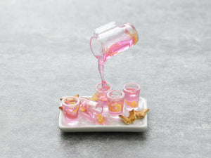 Pouring Pink Lemonade on Tray with Spring Cookies - Frozen Moment - Handmade Miniature Dollhouse Food