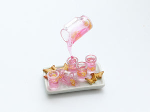 Pouring Pink Lemonade on Tray with Spring Cookies - Frozen Moment - Handmade Miniature Dollhouse Food