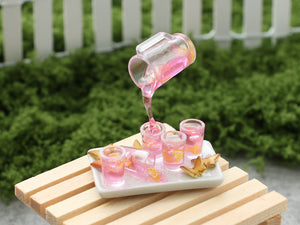 Pouring Pink Lemonade on Tray with Spring Cookies - Frozen Moment - Handmade Miniature Dollhouse Food