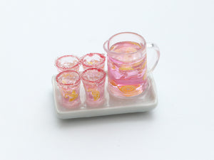 Tray of Pink Lemonade - Summer Drinks - Handmade Miniature Dollhouse Food