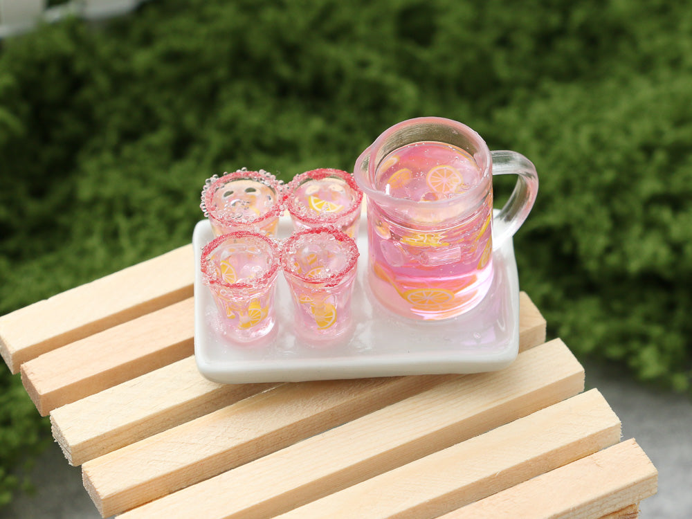 Tray of Pink Lemonade - Summer Drinks - Handmade Miniature Dollhouse Food